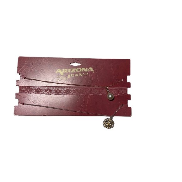 Arizona Jean Co. Womens Layered Necklace Set With Pearl & Floral Pendant Design - Picture 1 of 5